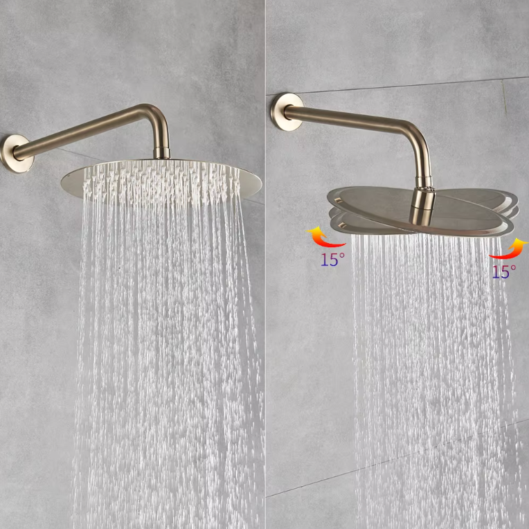Colonne de Douche Encastrée Or Brossé – Pommeau Pluie et Douchette à Main avec Mitigeur