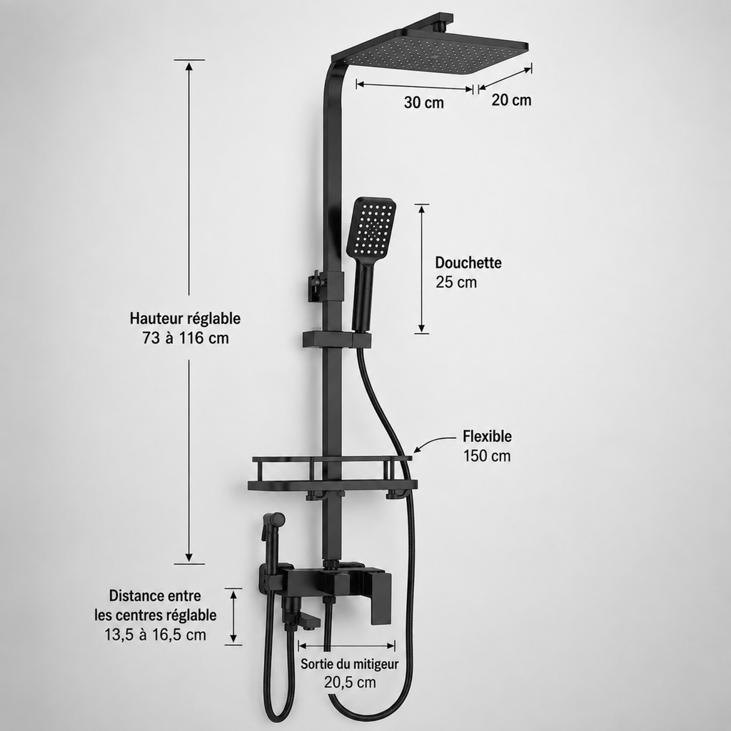 Colonne de Douche Noir – Douche Pluie et Mitigeur Salle de Bain (Copie)