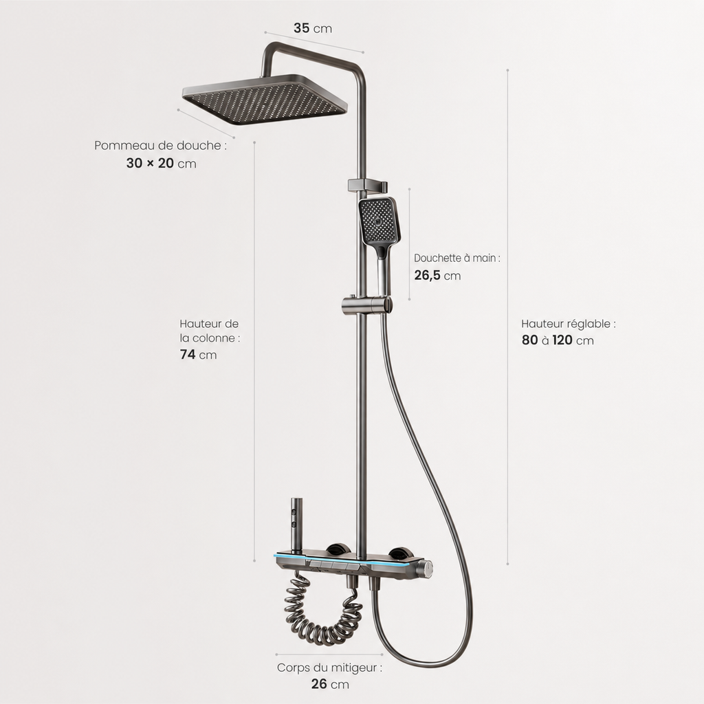 Colonne de Douche Chrome Moderne – Pommeau Pluie et Douchette Réglable