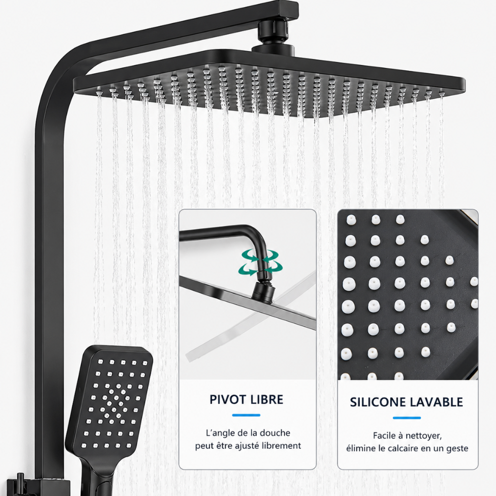 Colonne de Douche Noir ou Chrome – Douche Pluie et Mitigeur Salle de Bain