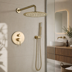 Colonne de Douche Encastrée Or Brossé – Pommeau Pluie et Douchette à Main avec Mitigeur